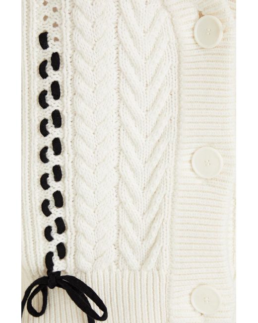 Claudie Pierlot White Cable-knit Wool And Cotton-blend Cardigan