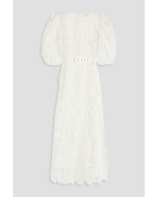 Zimmermann White Belted Guipure Lace Midi Dress