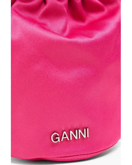 Ganni Pink Knotted Satin Bucket Bag