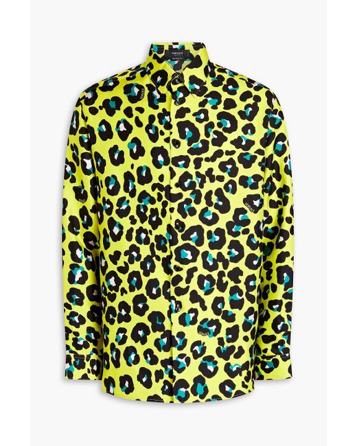 Versace Yellow Leopard-print Silk-twill Shirt for men