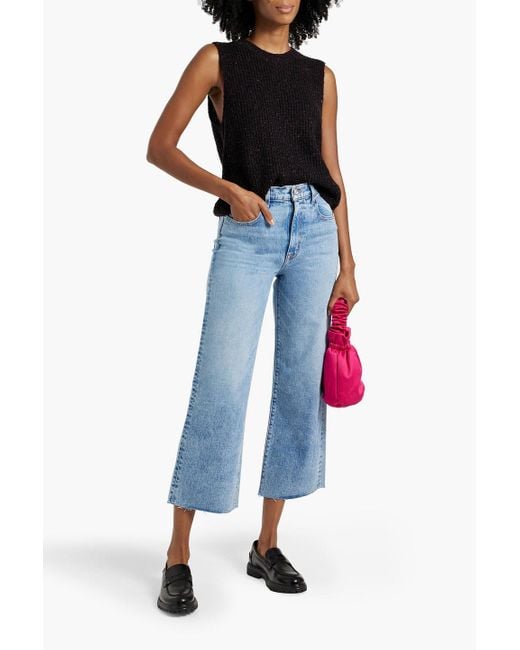 SLVRLAKE Denim Blue Grace Cropped High-rise Wide-leg Jeans