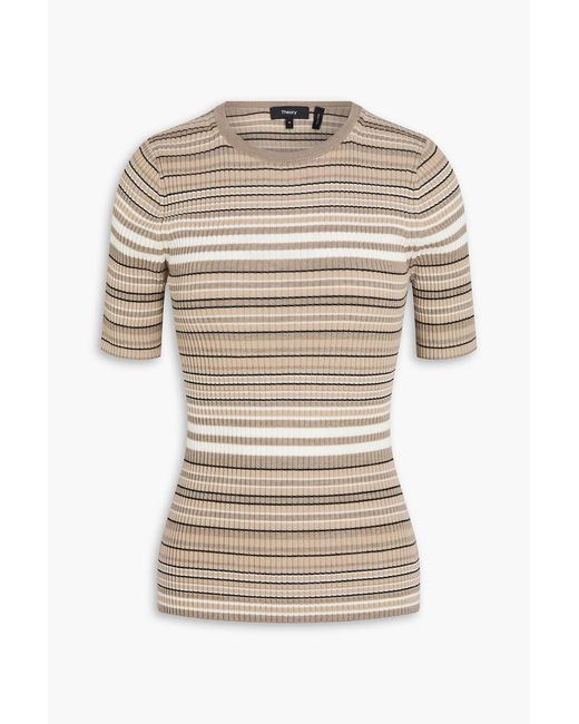 Theory White Striped Wool Top
