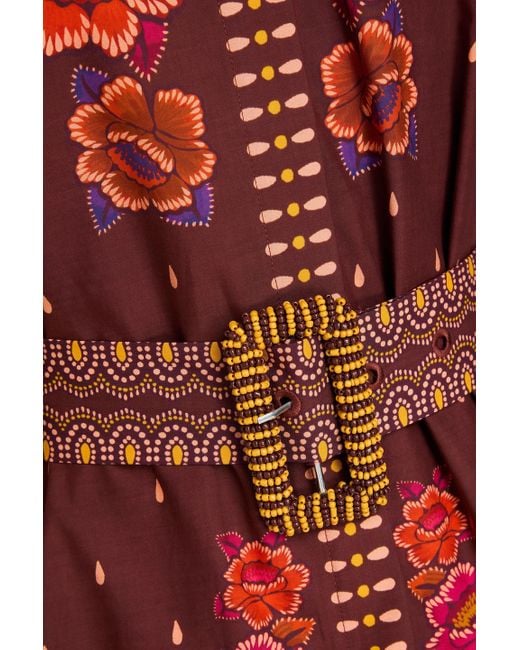Farm Rio Red Minikleid aus baumwolle mit floralem print und muschelsaum