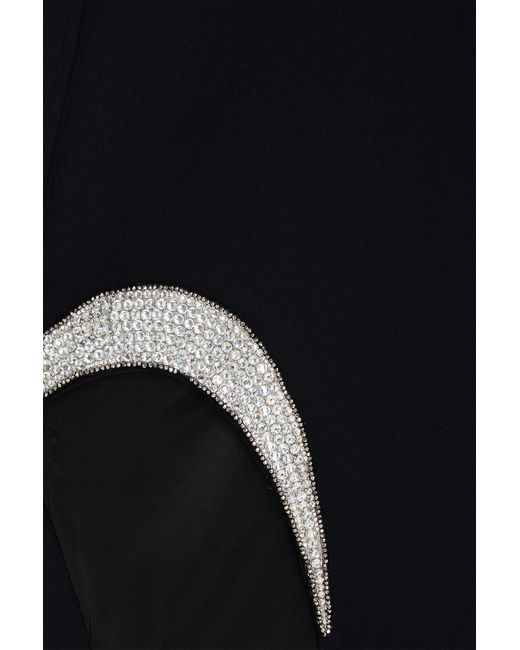 David Koma Black Asymmetric Crystal-Embellished Crepe Midi Dress