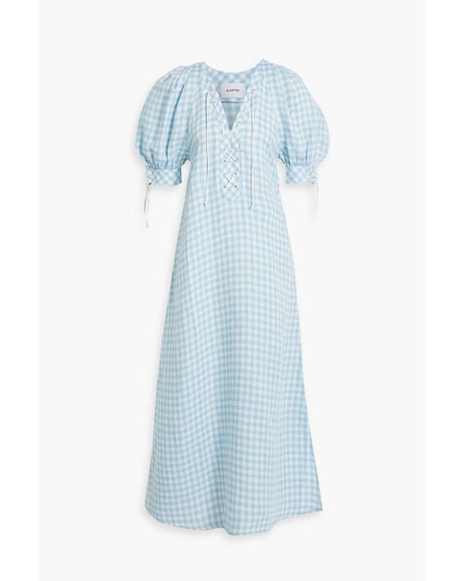 Sleeper Blue Garden Gingham Linen-blend Maxi Dress