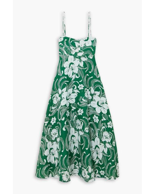 Faithfull The Brand Green Alexandre Floral-print Linen Midi Dress