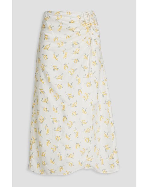 Claudie Pierlot Natural Ruched Floral-print Crepe Midi Skirt
