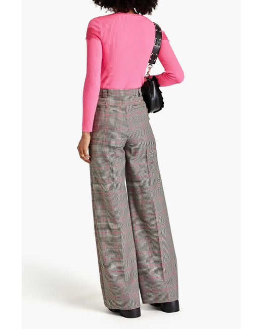 RED Valentino Pink Lace-trimmed Ribbed Wool Sweater