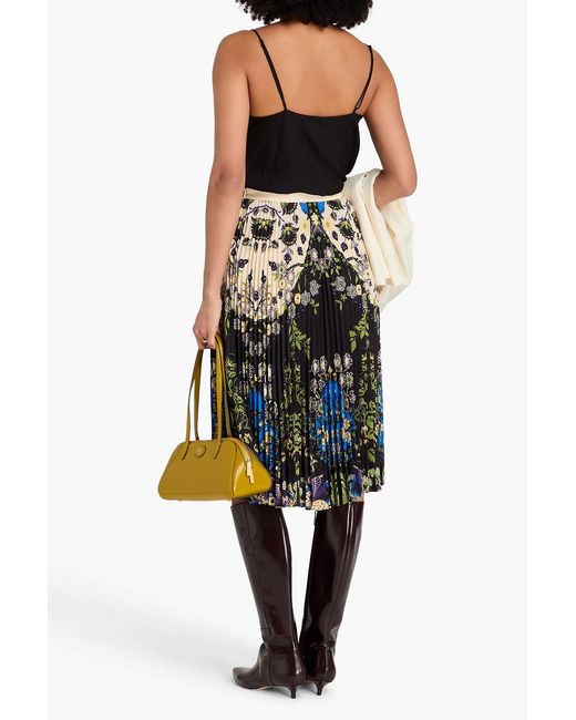 Etro Black Pleated Floral-print Crepe Midi Skirt