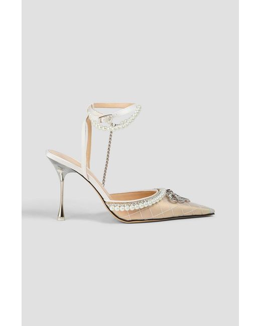 Mach & Mach White Bow Of Elizabeth Embellished Iridescent Leather Pumps