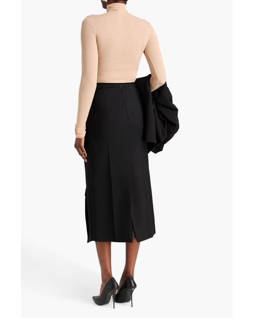 McQueen Black Wrap-Effect Wool-Crepe Midi Skirt