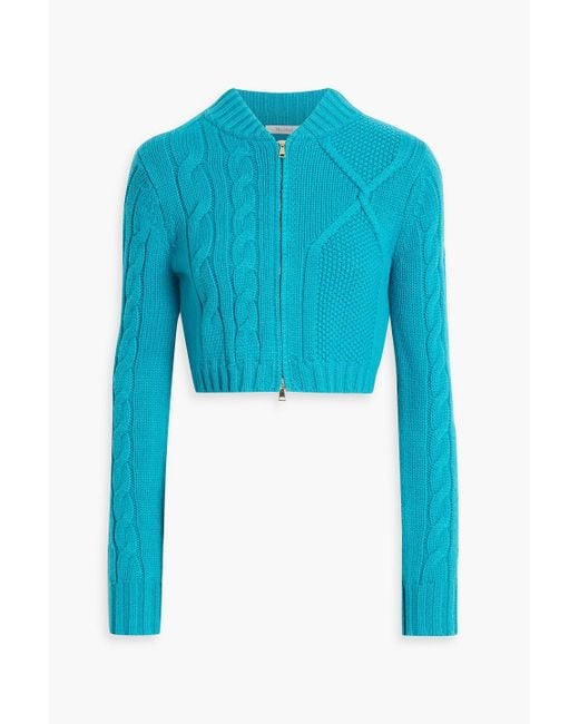 Max Mara Blue Cropped Cable-knit Cashmere And Wool-blend Cardigan