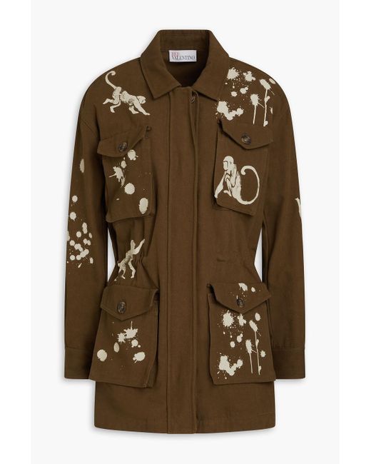 RED Valentino Brown Painted Cotton-canvas Jacket