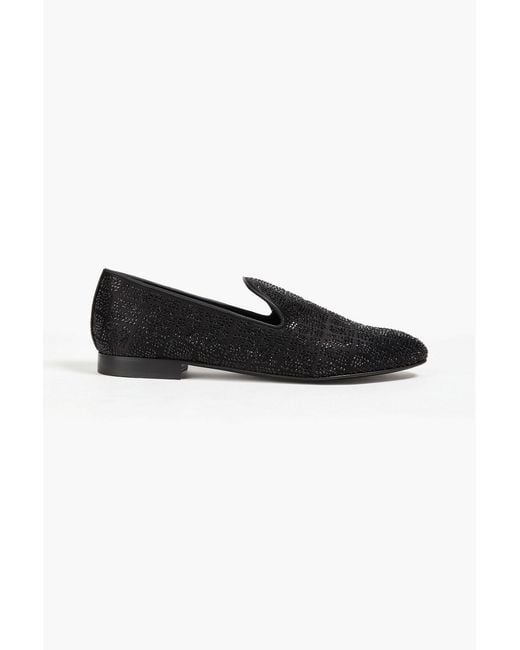Versace Black Crystal-Embellished Satin Loafers for men