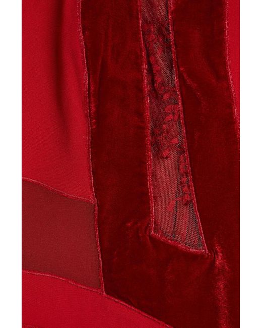 Stella McCartney Red Silk-blend Chantilly Lace, Crepe And Velvet Dress