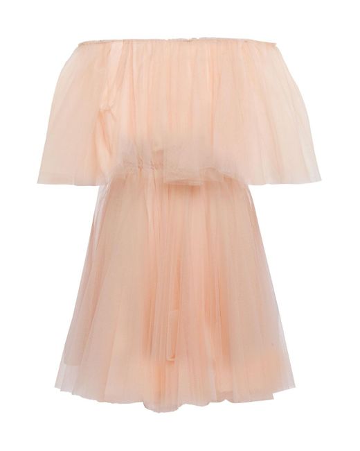 Maje Multicolor Off-the-shoulder Layered Tulle Mini Dress Peach