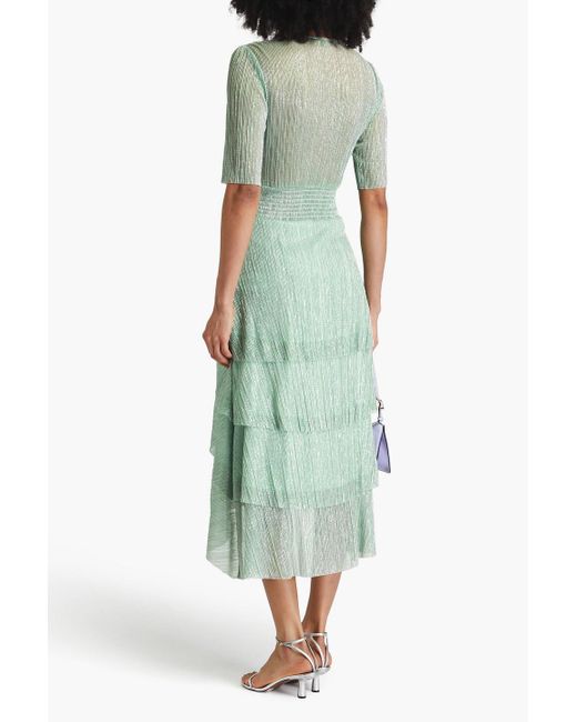 maje green metallic dress Maje Green Stretch Metallic Bouclé-tweed Mini Dress And Jacket Set Fr34 UK  6 main image 1