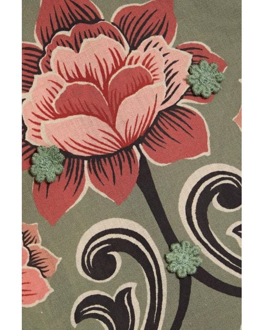 Farm Rio Green Appliquéd Floral-Print Cotton-Voile Blouse