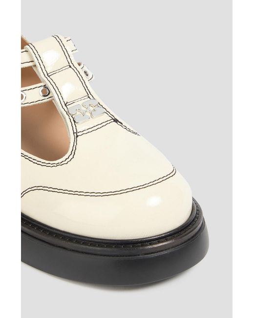 Ganni White Buckled Glossed Mary Jane Flats
