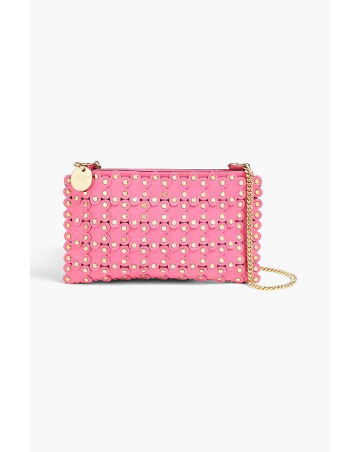 Red(v) Pink Flower Puzzle Studded Laser-cut Leather Shoulder Bag
