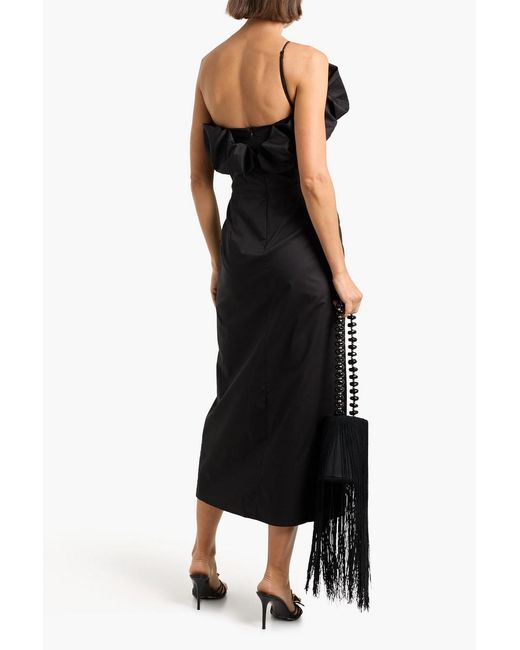 Johanna Ortiz Black Noche Habanera One-Shoulder Cotton-Blend Poplin Midi Dress
