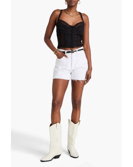 Charo Ruiz Black Adri Cropped Crochet-Trimmed Cotton-Blend Top