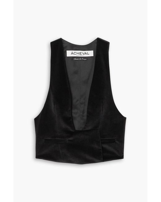 Acheval Pampa Black Satin-paneled Velvet Vest