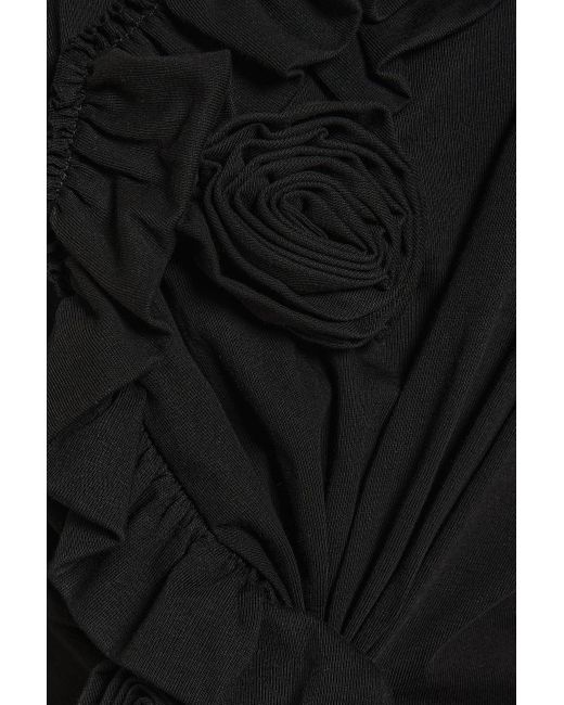 Dries Van Noten Black Appliquéd Ruffled Cotton-jersey Top