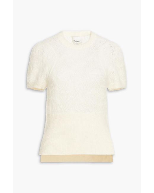 3.1 Phillip Lim White Brushed Pointelle-Knit Alpaca-Blend Top