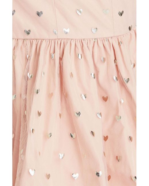 RED Valentino Pink One-shoulder Printed Tulle Mini Dress
