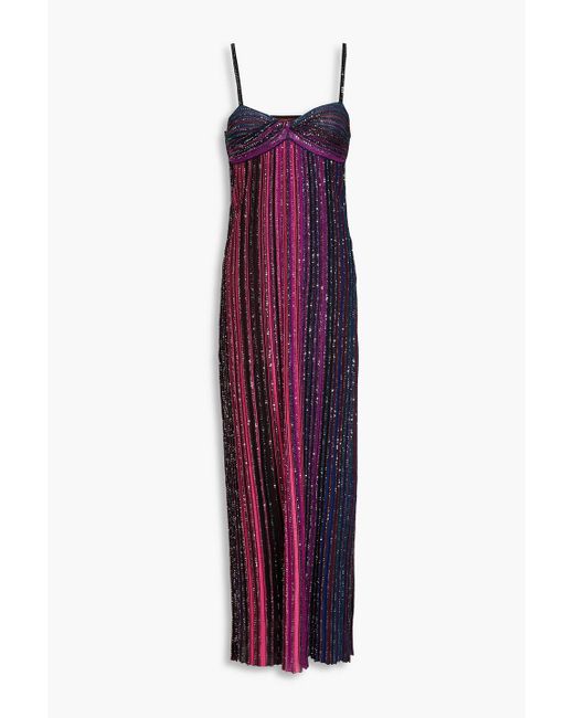 Missoni Purple Sequined Twisted Crochet-knit Maxi Dress
