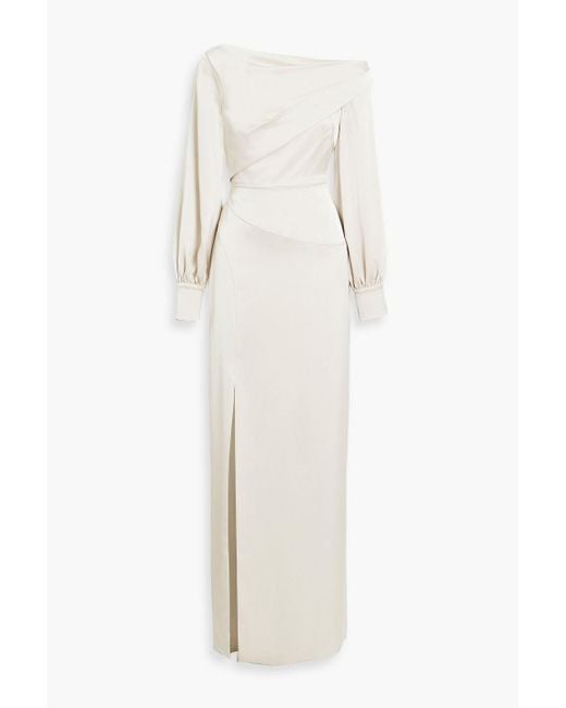THEIA White One-shoulder Draped Satin-crepe Gown