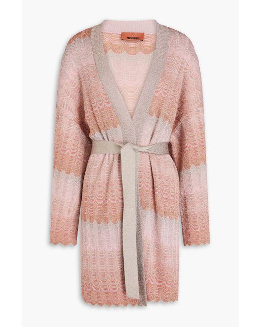 Missoni Pink Belted Metallic Crochet-knit Cardigan