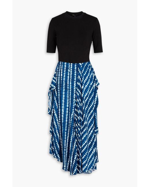 Maje Blue Printed Crepe And Jersey Midi Dress