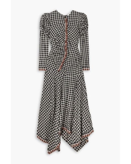 Ulla Johnson Gray Isobel Asymmetric Ruched Gingham Cotton-gauze Maxi Dress