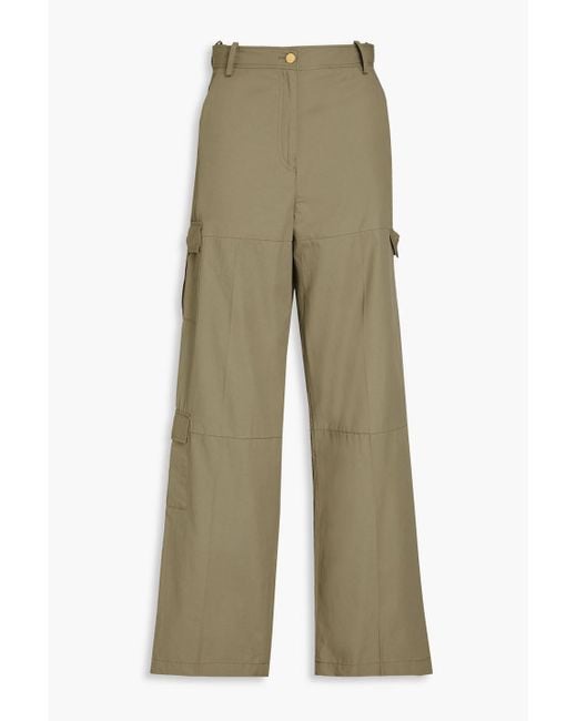Sandro Green Cotton-blend Wide-leg Pants