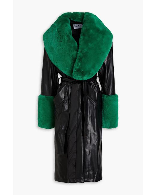 Jakke Green Bailey Two-tone Faux Fur-paneled Faux Leather Coat