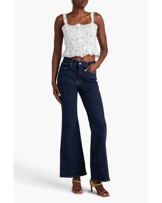 LoveShackFancy White Vietta Lace-Trimmed Embroidered Cotton-Voile Top