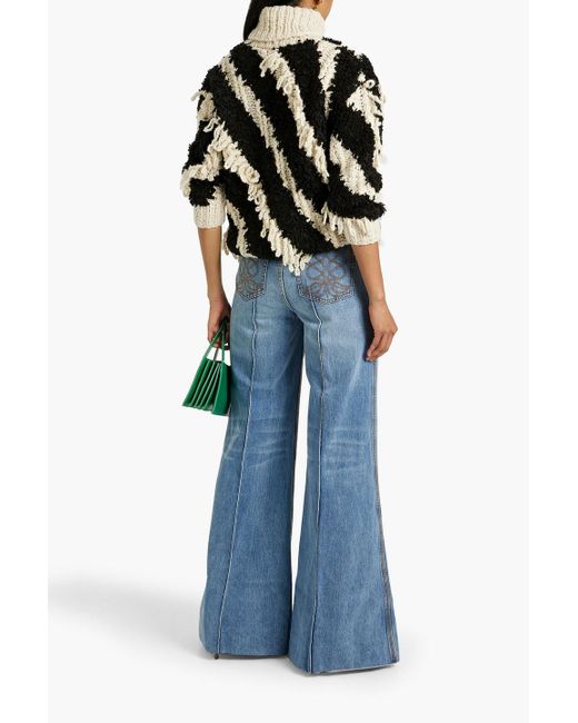 Zimmermann Black Striped Bouclé-knit Wool-blend Turtleneck Sweater