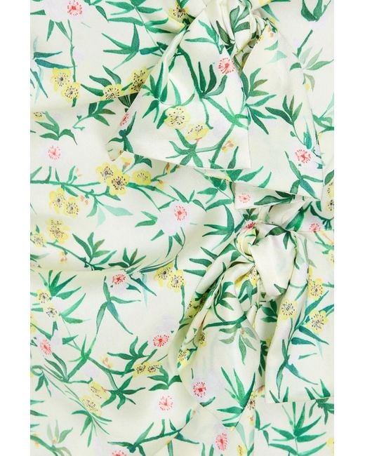 Saloni Green Kelly Bow-Detailed Cutout Floral-Print Silk-Satin Maxi Dress