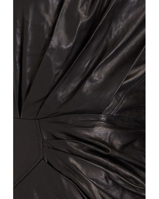 IRO Black Floky One-shoulder Draped Leather Mini Dress