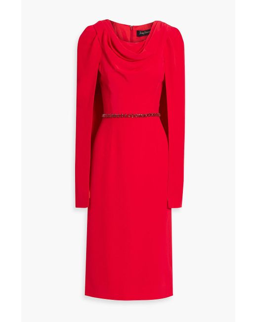 Jenny Packham Red Crystal-embellished Draped Crepe Midi Dress