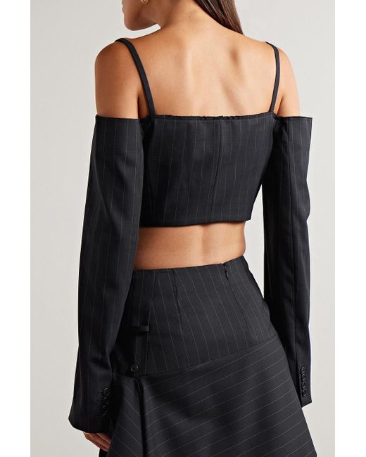 Monse Black Cropped Cold-shoulder Pinstriped Wool-blend Twill Jacket