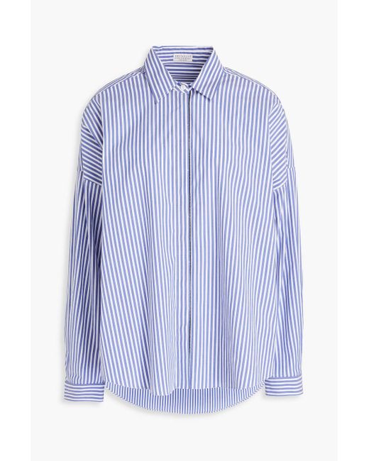 Brunello Cucinelli Blue Striped Stretch-cotton Poplin Shirt