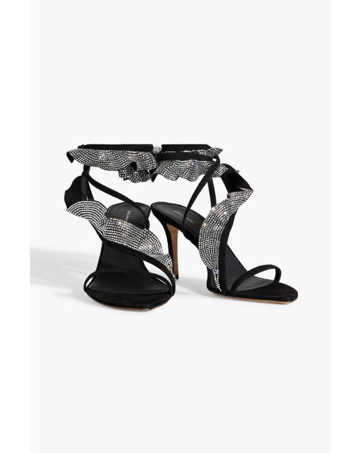Isabel Marant Black Alime Crystal-embellished Ruffled Suede Sandals