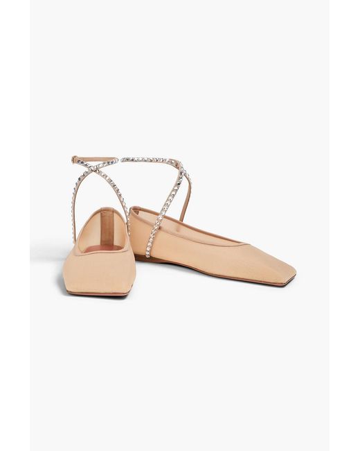 AMINA MUADDI White Ane ballerinas aus leder und mesh mit kristallverzierung