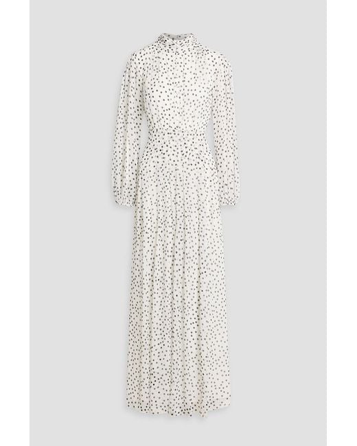 Mikael Aghal White Pleated Polka-Dot Georgette Maxi Dress