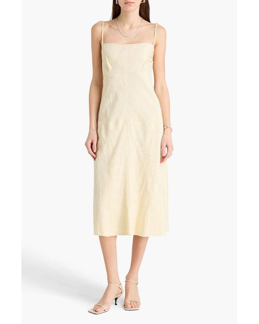 Jil Sander Natural Lace-Paneled Satin Slip Dress