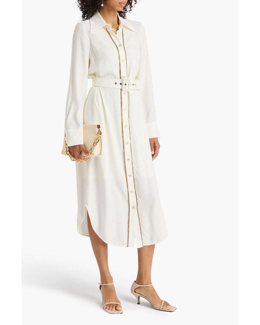 Zimmermann White Belted Chain-Embellished Crepe Midi Shirt Dress