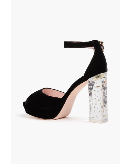 Roger Vivier Black Crystal-embellished Velvet Platform Sandals